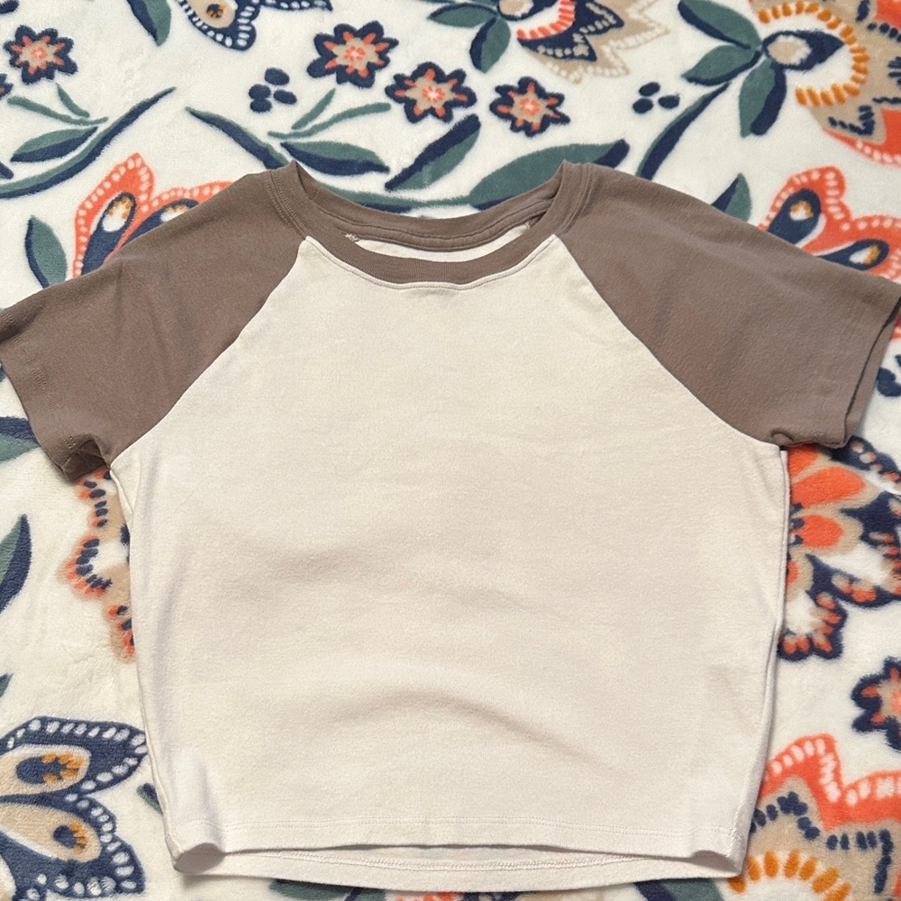 Hollister White and Tan Raglan Tee
